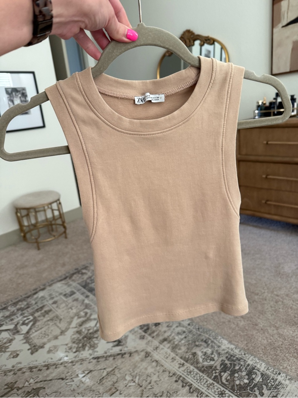 ZARA Women's Beige Ribbed Tank Top